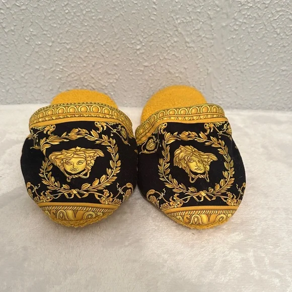 Versace Baroque Unisex Women's/Men’s Slippers in Black & Yellow,Medusa Head Logo - Picture 5 of 10